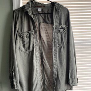 Oversized Button Up - military green, H&M